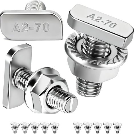 Lot de 10 Vis à Tête Marteau M8x30mm Acier Inoxydable A2-70, Ensemble de Vis en T avec Écrous à Bride pour Rails de Montage Solaires PV, Système Photovoltaïque, Serres et Profils en Aluminium (1/5)