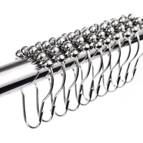 Crochets Anneaux de Rideau de Douche - Marchelec - 12PCS - Acier Inoxydable Chromé - Argent - 7.8x3.6cm (1/3)