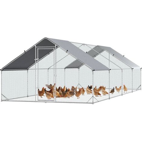 Poulailler de jardin avec cadre en acier galvanisé, couverture imperméable et filet hexagonal, 3x8x2m, argent (1/5)