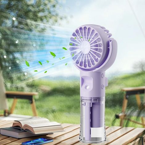 Girante - Ventilatore nebulizzatore d'acqua - Mini ventilatore portatile - Raffrescatore d'aria portatile da 1200 mAh - Ventilatore portatile riutilizzabile per casa e studio - Viola (1/5)