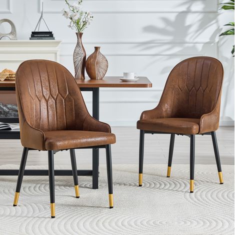 Set di 2 sedie da pranzo 47,3x44x91 cm in tessuto marrone, moderne per soggiorno FloraGrace (1/5)
