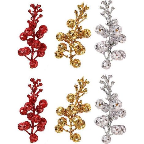 12 décorations de Noël pailletées, imitation boules de Noël, guirlande de fruits pailletés réalistes à faire soi-même (or, rouge et argent, 4 pièces).-11.5X5cm (1/2)