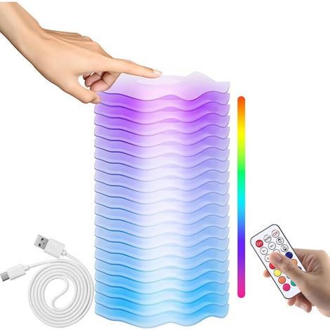 LED Night Light, Touch Lamp with Remote Control, 8 Warm White Brightness Levels & RGB Color Changing, Rechargeable Battery, Wave Design for Children's Room and Living Room (1/5)