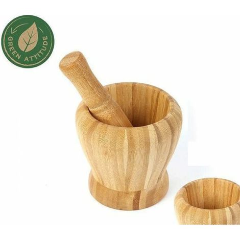 Mortier et pilon en bambou, mortier en bois, accessoire de cuisine, bambou décoratif, écologique. Dimensions (cm) : 16,7 x 10,5 x 10,5 CMP (1/5)