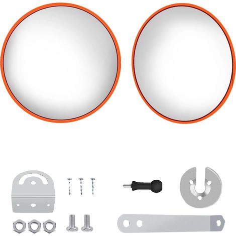 Espejo retrovisor convexo, 60 cm de diámetro, gran angular de 130°, para montaje en pared, para uso interior y exterior, color naranja. (1/5)