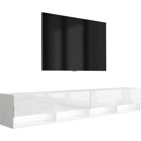 Meuble TV : (2 x 100) Blanc Mat / Blanc Brillant, LED blanc, 200 × 32 × 34 cm (1/5)