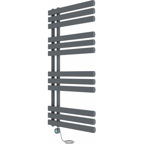 Electric Bathroom Prefilled D-shape Heated Towel Rail Radiator Thermostatic Heating Rads 1200x600mm Sand Grey with Smart WiFi