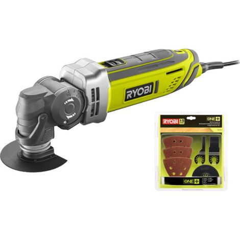 Confezione RYOBI Utensile multifunzione RMT300-SA - 300W - borsa di trasporto - kit legno speciale 15 pezzi - RAK15MT