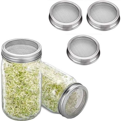 Couvercle Pour Bocal À Germination - Acier Inoxydable - Ventilé - Pour Bocaux Mason Grande Ouverture - Lot De 3 (1/5)