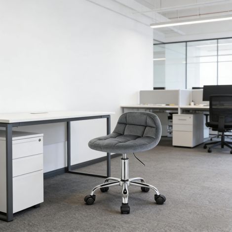 Sedia da ufficio in velluto grigio scuro 43,5-55 cm, girevole 360°, pistone a gas, supporto lombare, base cromata (1/5)
