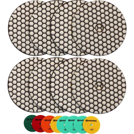 lot de 8 disques de polissage diamantés, sec, grain 50-800, diamètre 125 mm, pour granit marbre béton (1/5)