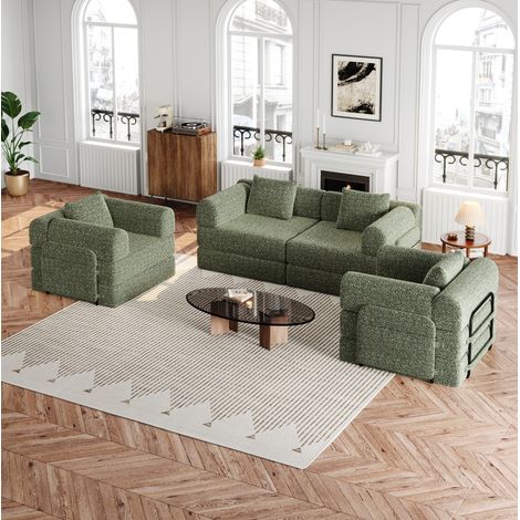 Canapé-lit 1 place en tissu vert avec compartiment de rangement dans l'accoudoir, structure en métal, convertible 2-en-1, modulable et idéal pour petits espaces – CHICFURN (1/5)