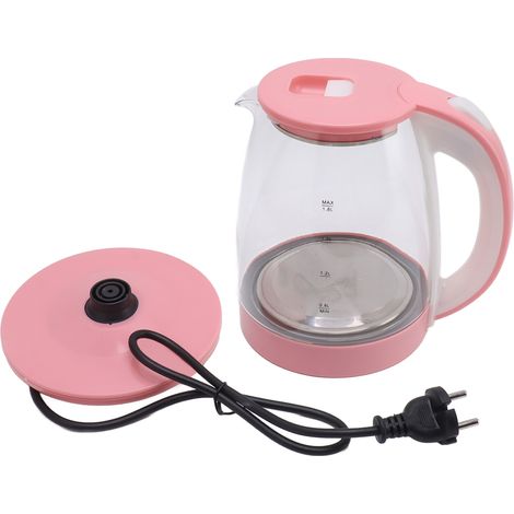 Bouilloire électrique 1500 W, chauffe-eau 2 L, théière en verre à large ouverture, arrêt automatique, protection contre la surchauffe, prise UE 220 V, rose (1/5)