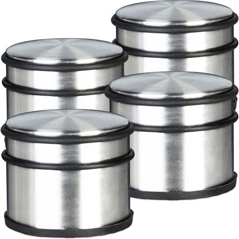 4x Set Fermaporta, Blocca Porta Alti, Bloccaporta da Terra Antigraffio/Antiscivolo, Metallo, Acciaio, Argento (1/5)