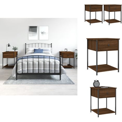 Nachttische 2 Stk. Braun Eichen-Optik 44x45x58 cm Holzwerkstoff - Nachttische - Holzwerkstoff - Eiche Optik - Wohnzimmermöbel - Schlafzimmermöbel (1/5)