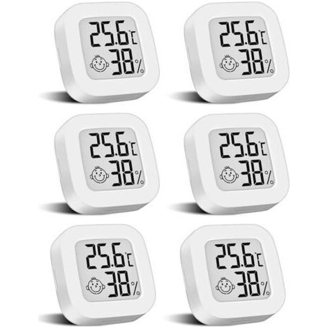 ALLIANDISLot de 6 mini thermomètres numériques avec interrupteur, hygromètre LCD, température intérieure sans fil, hygromètre, capteur de température haute précision en ℉/℃, pour chambre de bébé, inté (1/5)