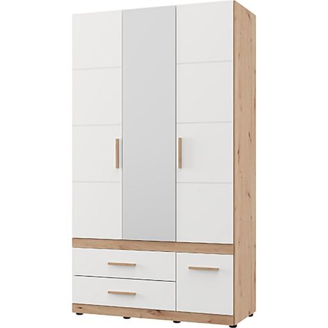 Armario 3 Puertas Yelapa, Ropero Dormitorio con Barra, 3 Cajones, 2 Estantes, 117x52 cm Blanco Mate (1/5)