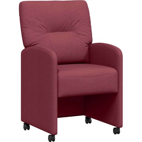 Sillas de Comedor con Ruedas 2 pcs Rojo vino tinto tela vidaXL