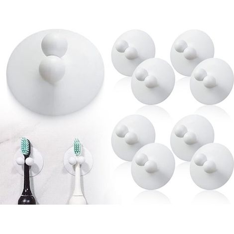 Allecto - Porta spazzolini - Ventosa - Non necessita di foratura - Bianco - Porta spazzolini - Adatto per il bagno - Set da 8 (1/5)
