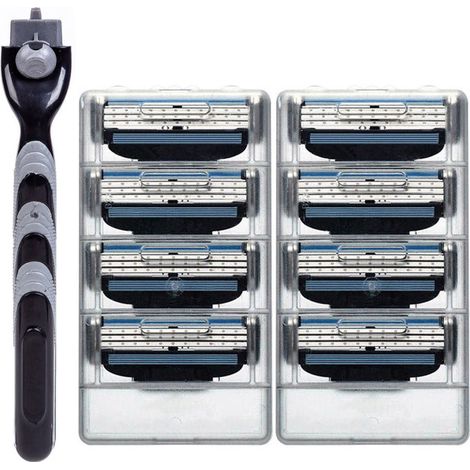 rasoir electriques hommes-Rasoir Multifonction Barbes et Favoris à 3 Lames – Confort et Précision (8 Lames avec Manche Ergonomique) – Idéal Voyage et Quotidien