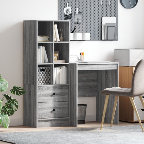Schreibtisch mit Schubladen mit Regal 2 pcs Graues Sonoma