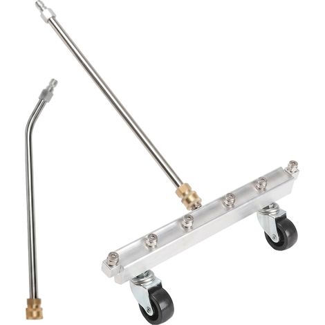 Nettoyeur haute pression pour sous-sol, 6 buses, jet de pulvérisation en forme d'éventail, 1500-4000 psi, 2 barres de rallonge, avec roulettes pivotantes, en acier inoxydable (argent) (1/5)