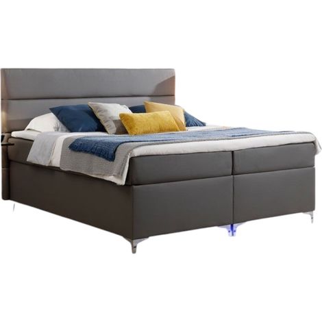 Lit boxspring 160x200 simili cuir gris foncé Mador (1/5)