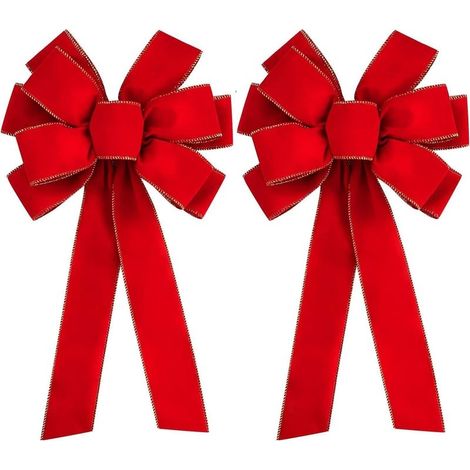 2 Pièces Gros Noeud Rouge Noel - 50 x 27cm Noeud de Porte Noel - Gros Noeud Rouge Noel Exterieur pour Décoration de Porte D'entrée Maison Cheminée,Guirlande de Noël, Sapin de Noël