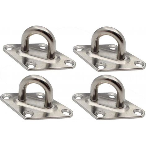 Placa de anclaje de techo de alta resistencia con argolla de fijación de acero inoxidable de 5 mm, paquete de 4 (1/4)
