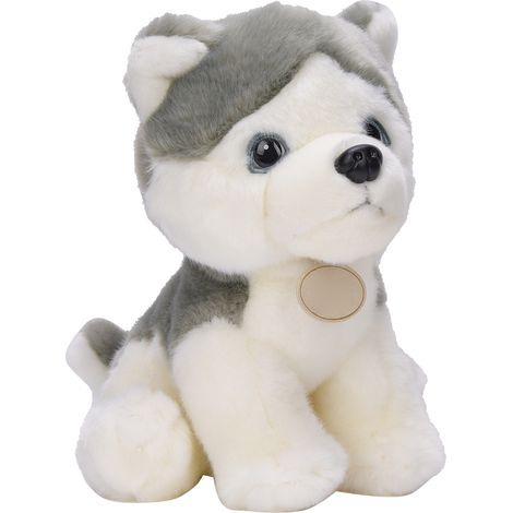 Peluche Husky de 25 cm, adorable et mignonne, représentant un petit chien doux et mignon, idéale pour la décoration intérieure. Hauteur assise : 25 cm. (1/5)