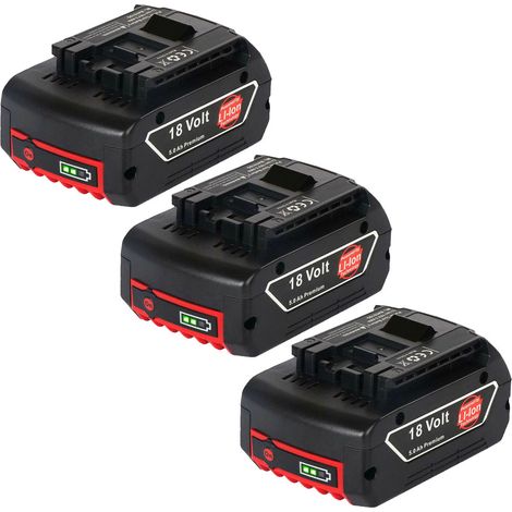 Powerwings – Batterie Lithium-Ion 18V 5.0Ah – Pack de 3 avec LED – Compatible Bosch BAT609, BAT619, BAT618 – 90Wh pour usage intensif