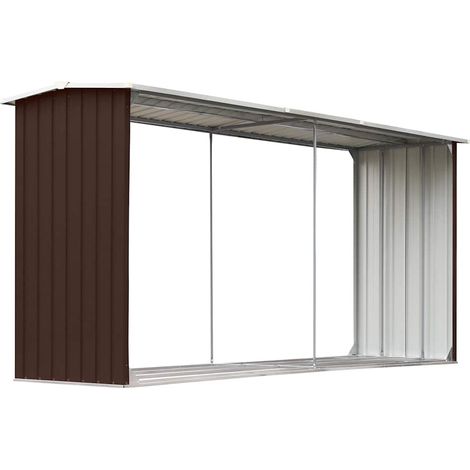 Vidaxl – Abri à bûches en acier galvanisé 330x92x153 cm – Couleur marron – Cadre de sol pour stabilité – Conception inclinée pour évacuation de l'eau