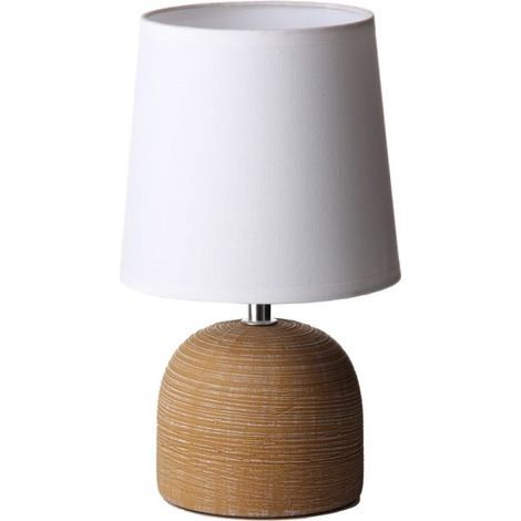 Lampe à poser ronde céramique marron effet naturel - 16x16x27.5cm (1/3)