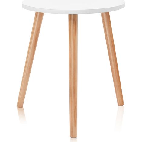 Table basse ronde lot de 1 40 x 48 cm pratique et légère style scandinave contemporain en MDF blanc et bois de pin