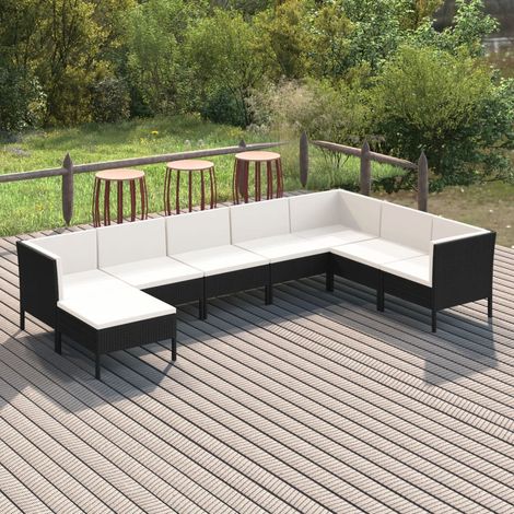 8-tlg. Garten-Lounge-Set mit Auflagen Poly Rattan Schwarz (1/5)