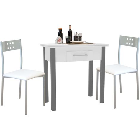 Conjunto de Mesa Extensible con 2 Sillas Cocina, Muebles de Cocina Blanco y Gris (1/5)