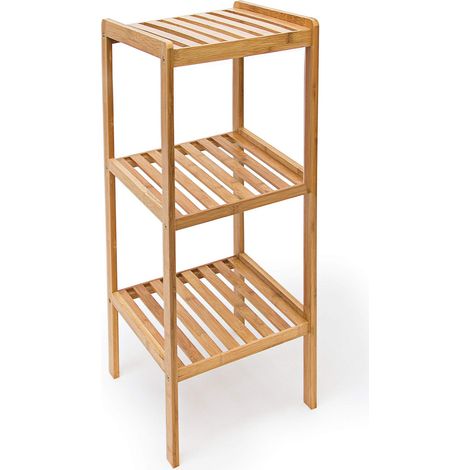 Étagère en bambou pour salle de bain Rangement HxlxP : 79 x 33 x 33 cm meuble colonne sur pied 3 niveaux en bois naturel pour la cuisine couloir cave jardin, nature (1/5)
