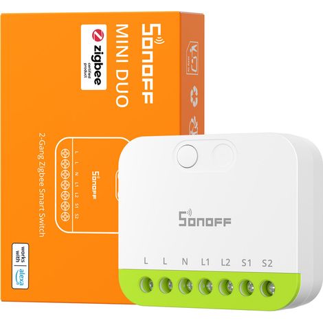 Interrupteur intelligent Zigbee 2 canaux – Compatible Zigbee 3.0 – Charge 16A – Contrôle à distance et automatisé – Amplificateur de signal – Sonoff