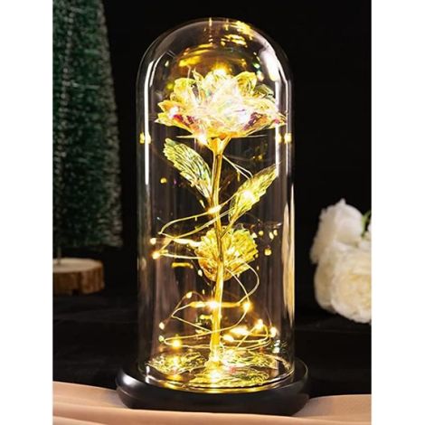 Rose éternelle sous cloche - - Dôme en verre LED - Cadeau romantique - Or - Fête des mères (1/4)