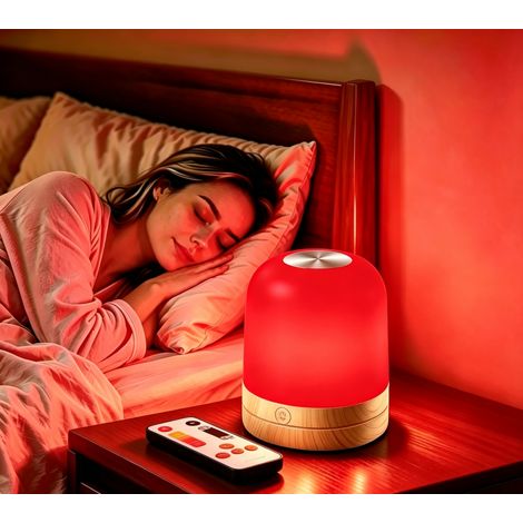 Lampe de chevet rechargeable rouge 670 nm et ambre 1700 K, filtre lumière bleue, intensité réglable par télécommande, minuterie et fonction mémoire (1/5)