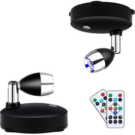 Projecteurs LED sans fil à piles, éclairage d'accentuation, intensité variable, avec télécommande et applique murale rotative (lot de 2) (1/5)