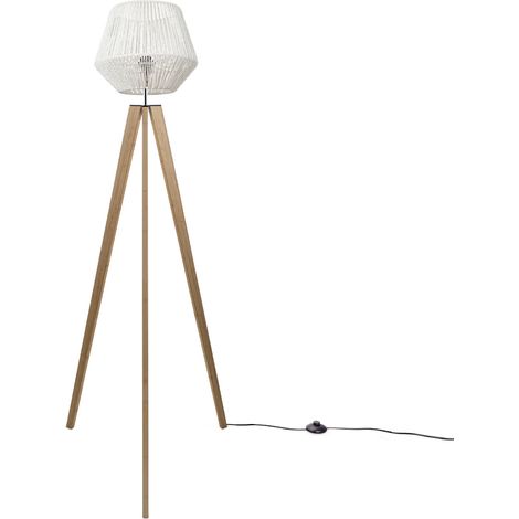 Paco Home Stehlampe Modern Wohnzimmer Schlafzimmer Rattan Optik Boho Korb Stehleuchte E27  Weiß (Ø33 cm),  Stehleuchte Holz