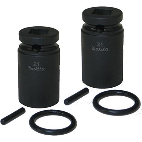 2 x Makita 134833-2 1/2"" 21mm Scaffolders Impact Socket 52mm Long Retaining Pin