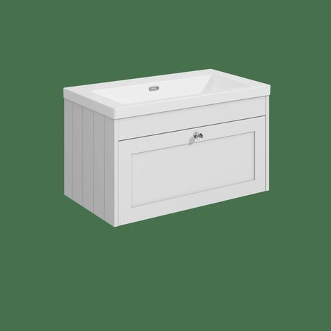 Balterley Butterton 800mm Wall Hung 1 Drawer Unit with Minimalist Basin No Tap Hole - Satin White