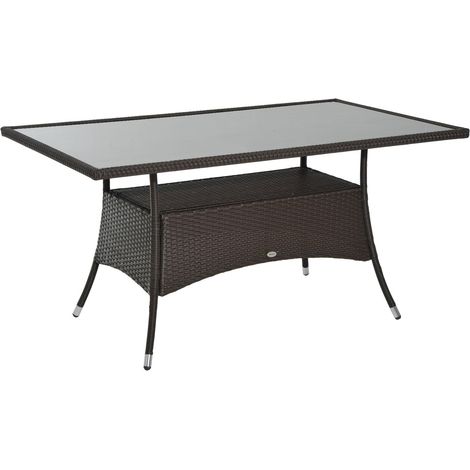 Esstisch Gartentisch Glastisch Polyrattan+Sicherheitsglas Braun+Schwarz 150X85X74Cm