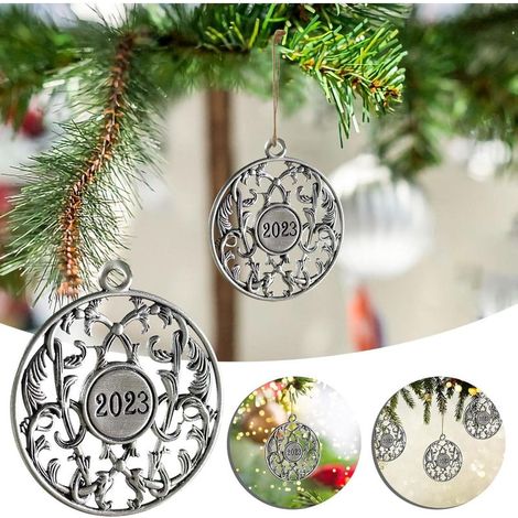 Adornos navideños redondos de metal hueco, colgantes decorativos, recuerdo de Año Nuevo para árbol, chimenea, ventana, interiores y exteriores, artículos para fiestas navideñas. (1/5)