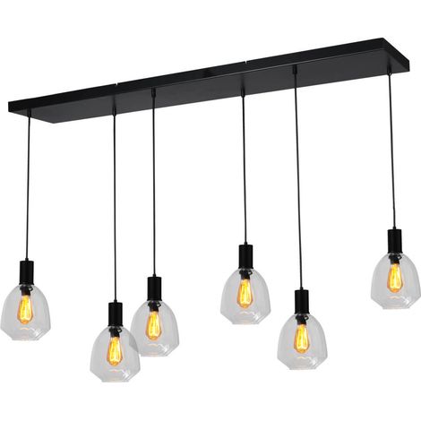 Lampe suspendue 6 lumières - noire - Porto avec verres transparents Nicolette - 2711-05-05-130-25612