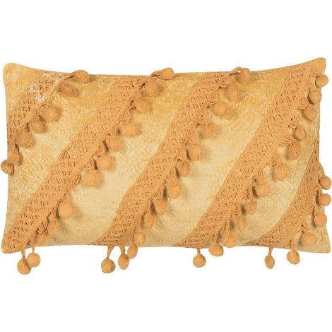Decorative Cushion Yellow with Tassels 30 x 50 cm Striped Retro Boho Decor Accessories AYROOR (1/5)
