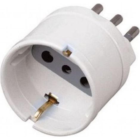 V-TAC Adapter mit 10A Bipasso/Schuko-Steckdose und 10A-Stecker, Farbe Weiß