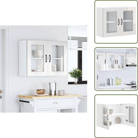 Armario de pared - vidaXL Armario de cocina de pared con puerta de cristal "Kalmar" de, madera de ingeniería blanca brillante - Armario de cocina con puerta de cristal